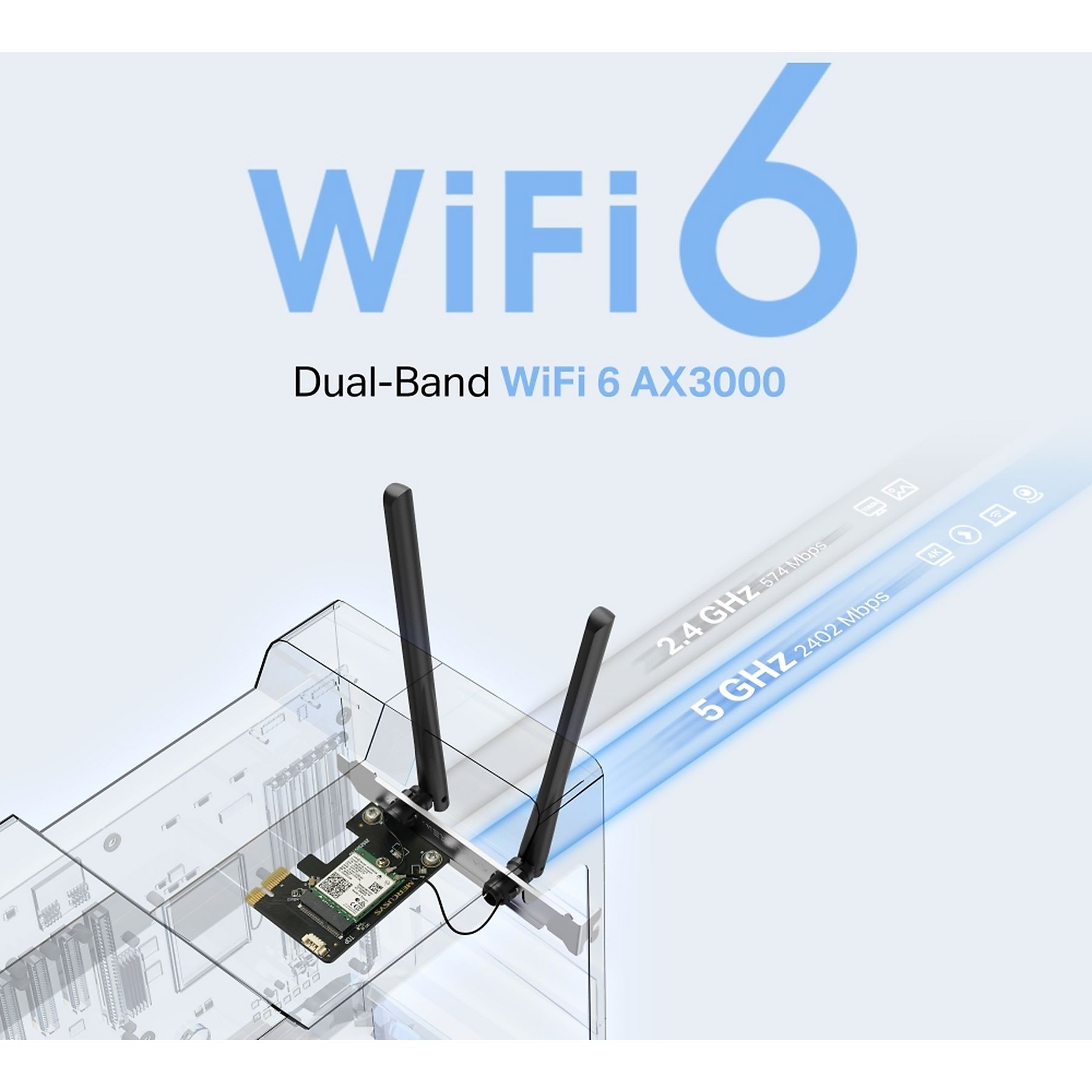 Adattatore MERCUSYS MA80XE adattatore WiFi 6 (5GHz-2.4GHz) Bluetooth 5.2 - immagine 3