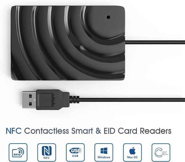 Elexlinco NFC Contactless Smart & EID Card Reader, Funziona con ISO14443A/B - immagine 2